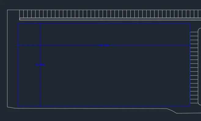 CAD screenshot of a rectangular site boundary with dimension lines on a dark background